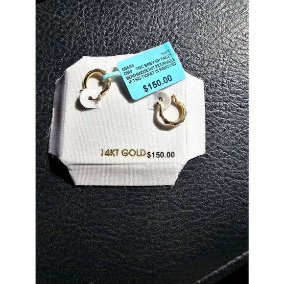 14K Yellow Gold Textured Hinged Hoop Earrings Jewelry New with Tags